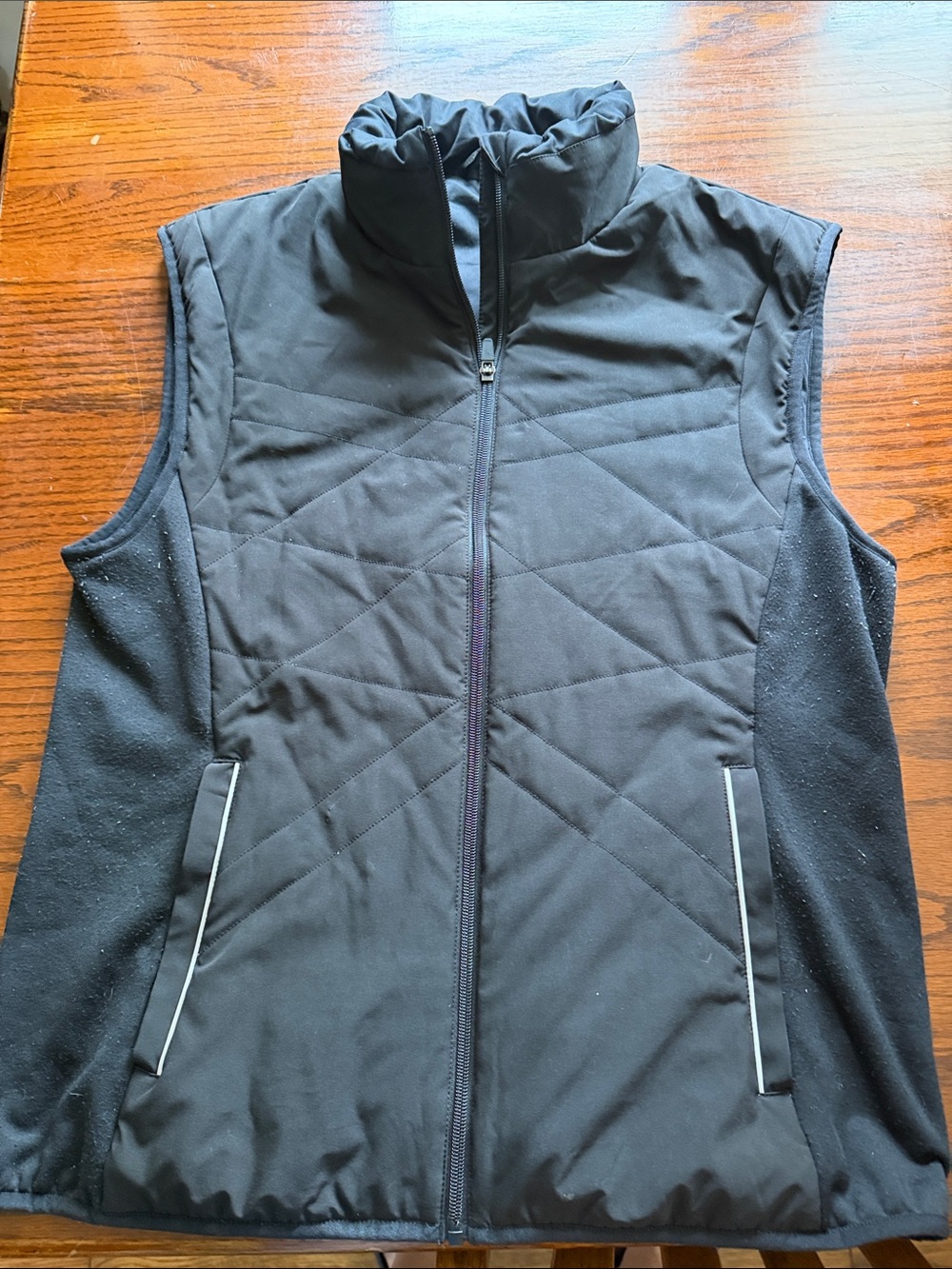 ZYIA Black Quilted Sleeveless Vest with Stand Collar